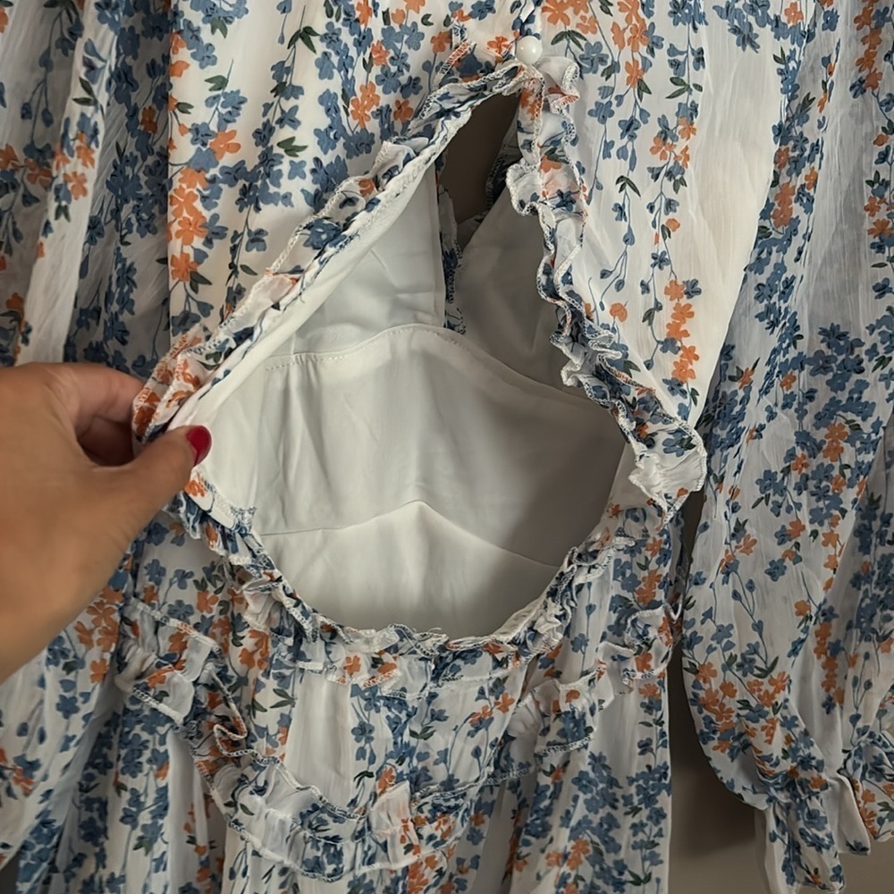 Floral Ruffle Dress - Blue and Orange size small - Picture 3 of 8